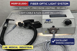 BRIGHT PRO SETUP MSRP $1,000 AVEN FOI-150-UL FIBER OPTIC LIGHT SOURCE SYSTEM WLIGHT CABLE &amp MANFROTTO 635 FLEXIBLE CLAMP, HIGH-INTENSITY ILLUMINATION FOR MICROSCOPY, INSPECTION &amp DENTALMEDICALLAB APPLICATIONS, WORKS GREAT