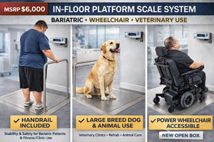 WOW MSRP $8,000 NEW OPEN BOX SR Instruments SR463iR-H In-Floor Platform Scale Flush Mount Design WHandrail Bariatric PatientFitnessMedicalVet Scale Heavy Duty- 1000LB CAP Can also be adapted for platform use depending on facility setup.