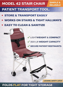 MSRP $1,200  Ferno Model 42 Stair Chair, Folding EMS Patient Transport Chair w Restraints, Lightweight Aluminum Frame, 350 lb Capacity  GOOD CONDITION Perfect For Ambulance Crews Fire Rescue Hospitals Patient Transport In Tight Spaces