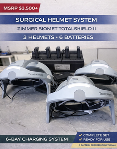 MSRP $3,500 Zimmer Biomet TotalShield II Surgical Helmet System, 3 Helmets, 6 Li-Ion Batteries &amp 6-Bay Charger, OrthopedicOR PPE System AAMI Level 4 Protection Quiet Cooling Fan 190 Degree Vision Boa Fit System - WORKS GREAT