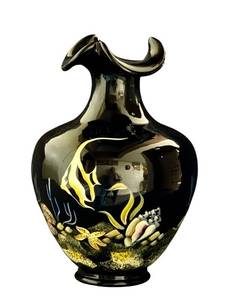 E1 - Fenton Paradise Under the Sea Vase Ebony Black - Hand-Painted by CC Hardman
