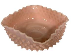 E2 - Vintage Fenton Rose Pastel Hobnail Square Bowl , 1954-57