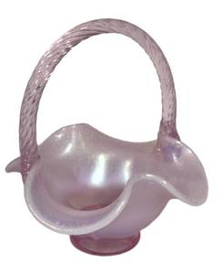 E1 - Vintage Fenton Stretch Glass Basket - Iridescent Pink