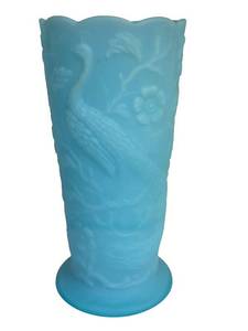 E2 - Fenton Blue Satin 8in Vase - 1974-1975