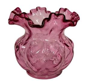 E3 - Fenton Diamond-Optic Cranberry Glass Vase (1940s-50s)