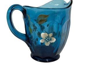 L3 - Vintage Fenton Art Glass Hand-Painted Blue Pitcher- Signed