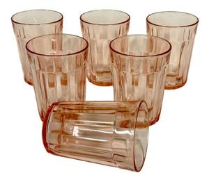 C4 - Vintage Anchor Hocking Old Cafe Pink Depression Glass Tumblers (Lot of 6)