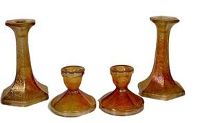 C4 - Vintage Imperial Glass Crackle Candlesticks Set