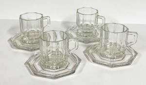 E4 - Vintage Italian Art Deco Glass Demitasse Cups & Saucers - Set of 4