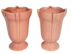H5 - McCoy Pink 7.25-Inch Vase Pair - Vintage Made in USA