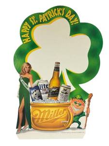 O1 - Vintage Advertising Miller St. Patricks Day Standee Cutout - Four-Leaf Clover Display