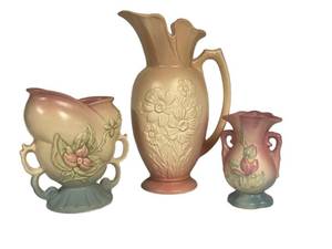K4 - Vintage Hull Granada Mardi Gras 11in Vase - Magnolia Matte 5in Double-Handled Vase - Hull Art 6.5in Vase
