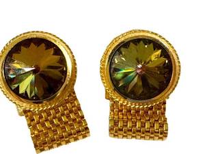 L4 - Rivoli Vintage Cufflinks - Gold Tone with Rainbow Faceted Crystal Pair