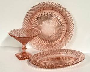 O1 - Vintae Hocking Glass Miss America Pink Depression Oval Tray & Plate