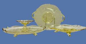 N3 - Lancaster Glass Co Topaz Martha Washington Sand Plate - Cupped Petal Plate - Cut Flowers Plate (1932) Cambridge Corinth Compote