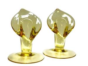 K4 - Cambridge Glass Calla Lily Candle Holders - Vintage Gold, 6.5 in Tall (Pair)