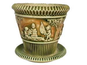 L5 - Roseville Donatello Flower Pot & Base - Antique