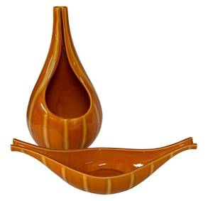 N3 - Hull Continental Persimmon Vase & Console Bowl - Crooksville OH