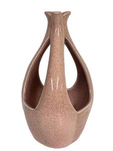 O2 - Vintage Red Wing Pottery Teardrop Ceramic Vase - Pink Speckled Glaze, Open-Side Design