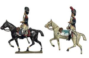 F2 - Vintage Napoleonic French Mounted Soldier Figurines Pair - Metal, Made in France