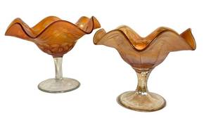 C4 - Fenton Blackberry Bramble  & Dugan Wreath of Roses - Antique Glass Compotes