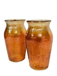 C2 - Vintage Imperial Glass Tree Bark Pattern Vases - Pair