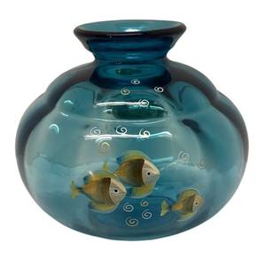 M2 - Vintage Fenton Art Glass Vase from the Tranquil Sea Pattern, Hand Painted