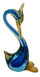 N3 - Vintage Murano Blue and Amber Sommerso Art Glass Swan Figurine