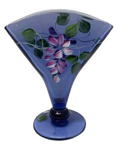 M4 - Vintage Hand Painted Fenton Art Glass Hyacinth Fan Vase  Fenton Art 2009 Hyacinth Fan Vase