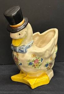 A2 - Vintage Anthropomorphic Duck Planter - Occupied Japan Floral Ceramic with Top Hat