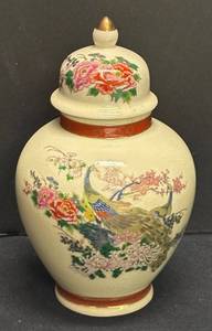 A2 - Vintage Heritage Mint Satsuma Peacock Jar with Lid