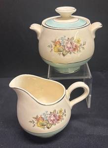 A3 - Cunningham & Pickett Floral Sugar Dish with Creamer