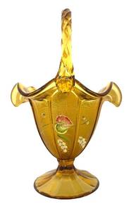 F1 - Fenton Autumn Gold Hand-Painted Glass Basket