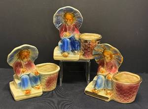 B2 - Three Shawnee Parasol Man Planters