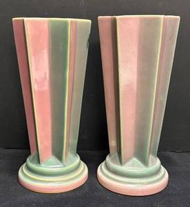 N1 - Two Vintage Roseville Futura Pleated Shooting Star Vases