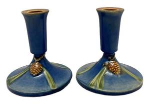 K3 - Two Roseville Pinecone Candle Holders