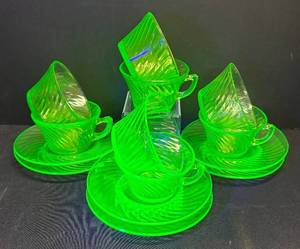 F2- Anchor Hawking Spiral Uranium Glass Cups & Saucers