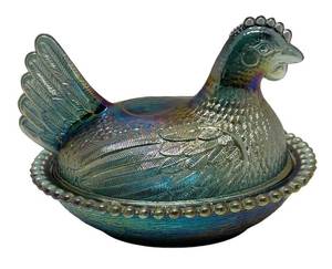 M4 - Indiana Glass Carnival Glass Hen Dish