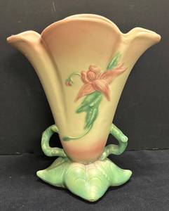 M1 - Hull Pottery Woodland Footed Vase - Pink Lily Floral Motif