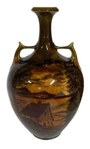 N1 - Vintage Landscape Vase - Brown Glaze with Scenic Transfer