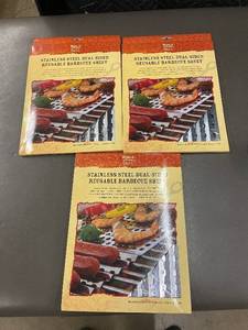 World Grill Stainless Steel Dual-Sided Reusable Barbecue Sheet - 18 x 12 in - 3 Pack