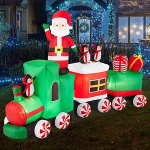 Pre-lit Inflatable Christmas Train & Animated Santa Claus - 8.5ft, Retail $185.99