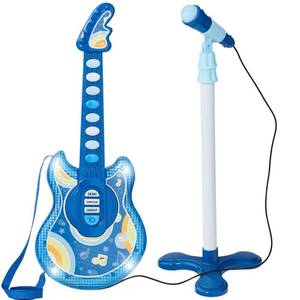 Kids Pretend Play Guitar Musical Instrument Toy w Microphone, Stand - 19in