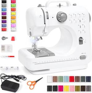 Compact Sewing Machine, 42-Piece Beginners Kit, Multifunctional Portable 6V for Beginner w 12 Stitch Patterns, Light, Foot Pedal, Storage Drawer
