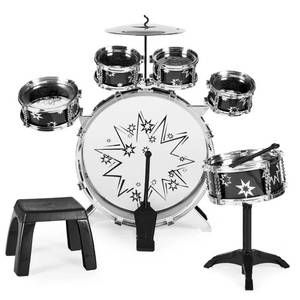 11-Piece Kids Beginner Drum Percussion Musical Instrument Toy Set, Black