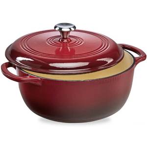 Cast-Iron Dutch Oven Kitchen Cookware w Enamel, Handles - 6qt, Red, Retail $93.99