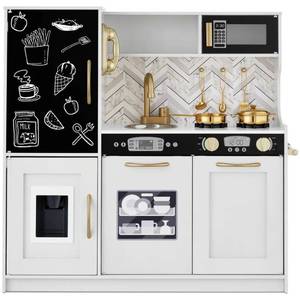 Pretend Play Kitchen Wooden Toy Set for Kids with 11 Accessories, White