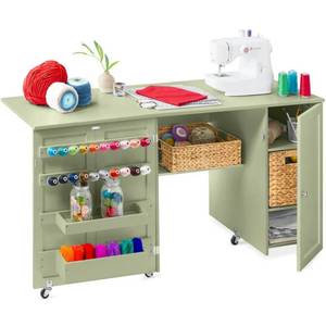 Large Portable Folding Sewing Table Multipurpose Craft Station w Wheels, Light Green Retail $169.00