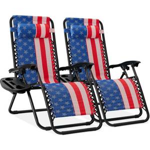 Set of 2 Adjustable Zero Gravity Patio Chair Recliners w Cup Holders