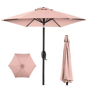 Outdoor Market Patio Umbrella w Push Button Tilt, Crank Lift - 7.5ft, Rose